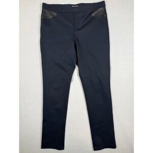 DKNY Jeans Womens Navy Blue Geometric Textured Pull On Leggings Pants L DWJO8101